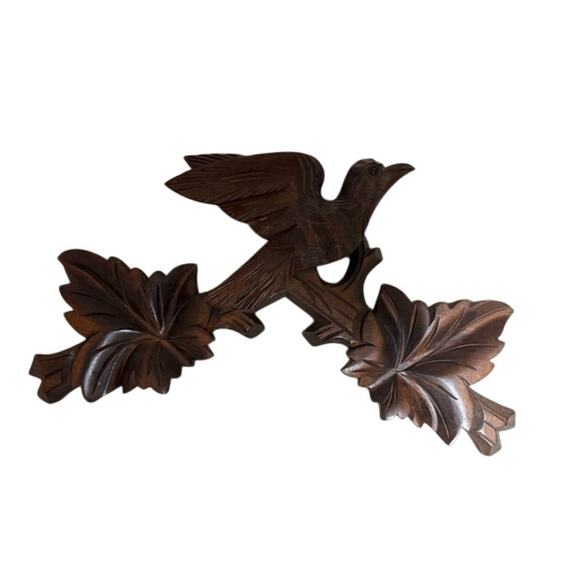 Vintage Antique Cuckoo Clock Topper Wood Hand Craved Bird with Leaves - Picture 1 of 3